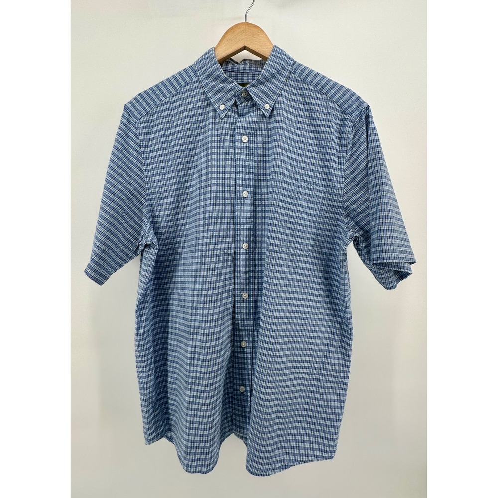 Eddie Bauer Mens Blue Plaid Seersucker Short Sleeve Button Down Shirt Size M - Picture 10 of 13